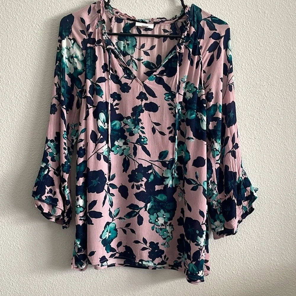 J.Jill Mauve Beautiful Blossoms Tunic top Size Small Petite - Picture 4 of 10